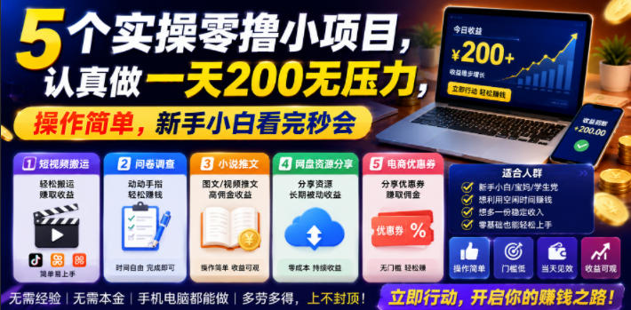 5个实操零撸小项目,认真做一天200无压力,操作简单,新手小白看完秒会【揭秘】-云科数创