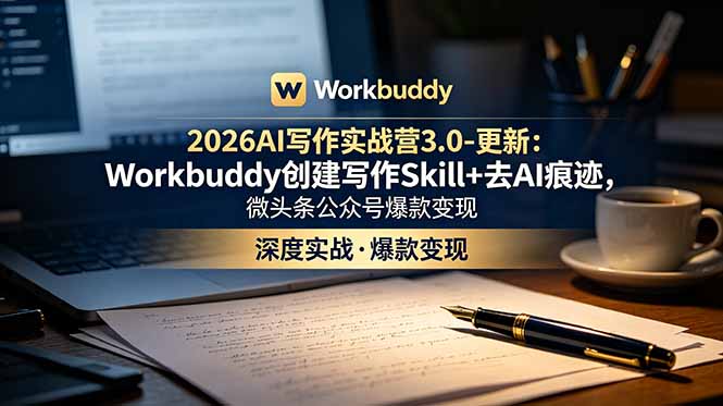 2026AI写作实战营3.0-更新:Workbuddy创建写作Skill+去AI痕迹,微头条公众号爆款变现-云科数创