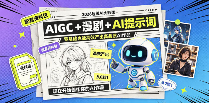 2026超级AI大师课,AIGC+漫剧+AI提示词+配套资料包,零基础也能高效产出高品质AI作品-云科数创