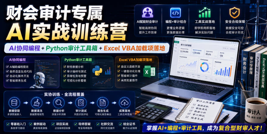 财会审计专属AI实战训练营|AI协同编程+Python审计工具箱+Excel VBA加载项落地-云科数创