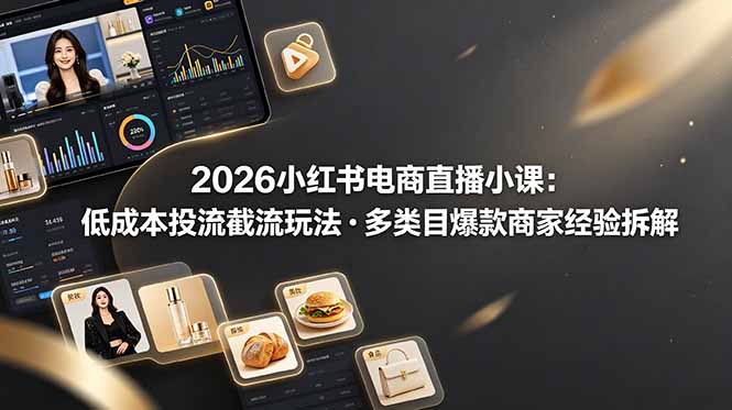 2026小红书电商直播小课，低成本投流截流玩法，多类目爆款商家经验完整拆解教学-云科数创