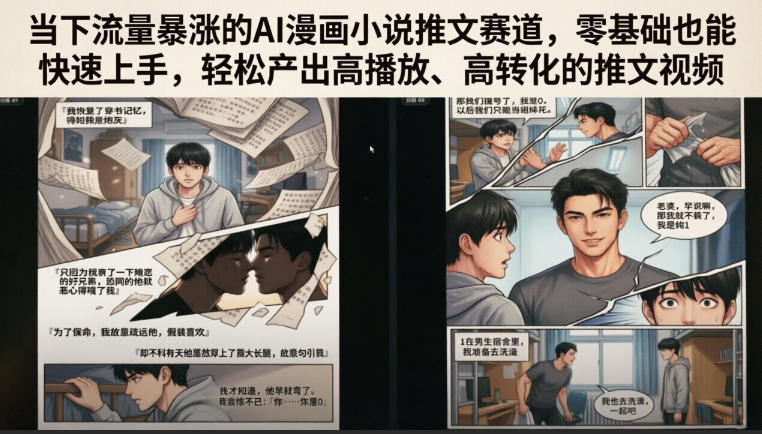 当下流量暴涨的AI漫画小说推文赛道，零基础也能快速上手，轻松产出高播放、高转化的推文视频-云科数创