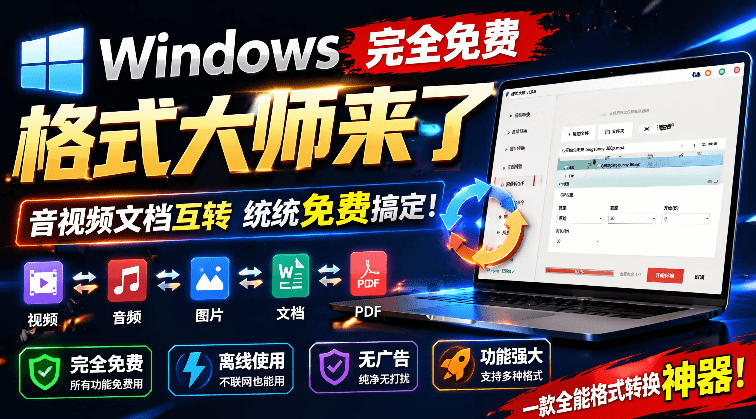 Windows完全免费格式大师来了，音视频文档互转统统免费搞定！免费无广，离线使用格式大师-云科数创