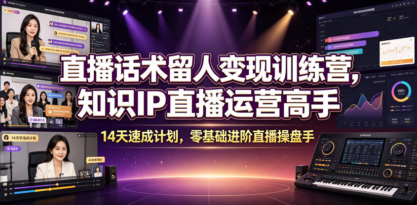 直播话术留人变现训练营，知识IP直播运营高手，14天速成计划，零基础进阶直播操盘手-云科数创