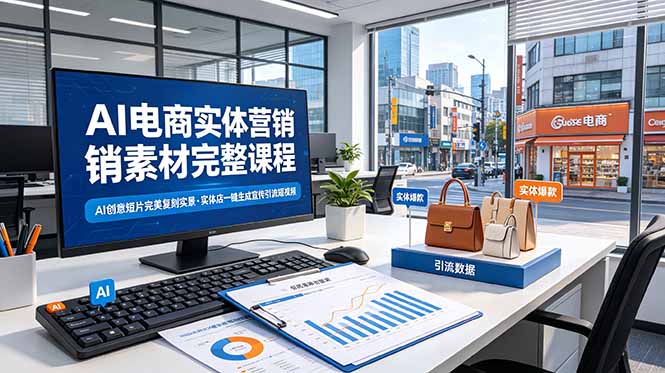 AI电商实体营销素材完整课程，AI创意短片完美复刻实景，实体店一键生成宣传引流短视频-云科数创