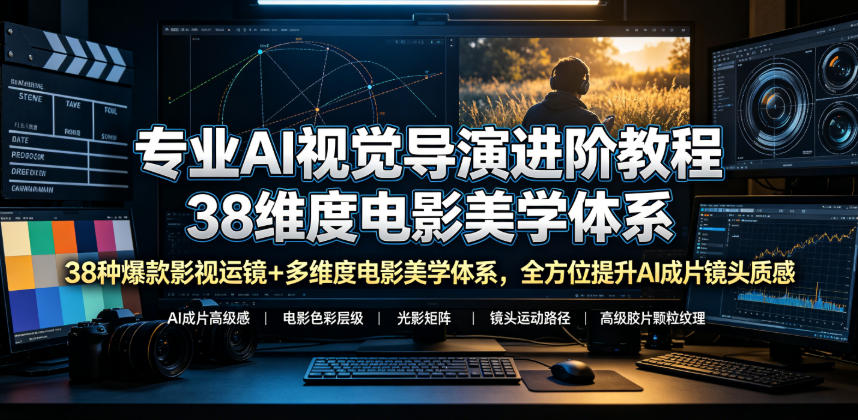 专业AI视觉导演进阶教程，38种爆款影视运镜+多维度电影美学体系，全方位提升AI成片高级感与镜头质感-云科数创