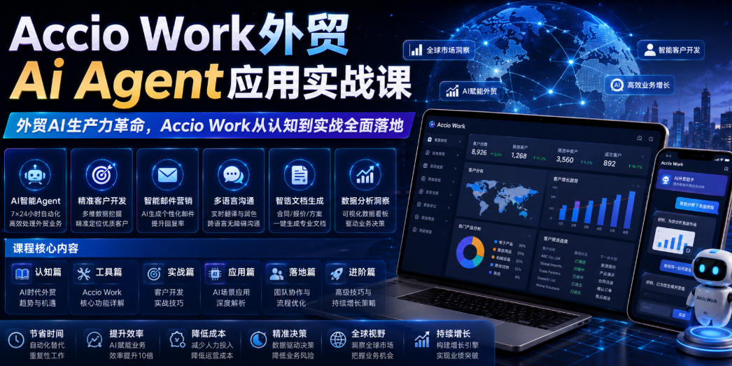Accio Work外贸Ai Agent应用实战课，外贸AI生产力革命，Accio Work从认知到实战全面落地-云科数创