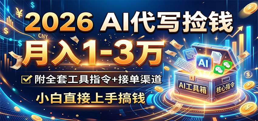 2026 AI代写捡钱，月入1-3万，附全套工具指令+接单渠道，小白直接上手搞钱-云科数创