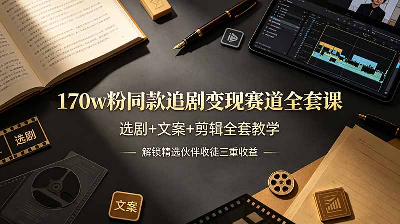 170w粉博主同款追剧变现赛道全套课，选剧+文案+剪辑全套教学，解锁精选伙伴收徒三重收益-云科数创