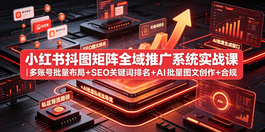 小红书抖图矩阵全域推广系统实战课|多账号批量布局+SEO关键词排名+AI批量图文创作+合规私域导流完整落地教程-云科数创