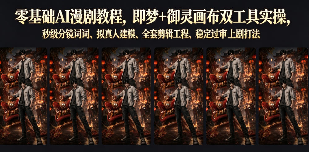 零基础AI漫剧教程,即梦+御灵画布双工具实操,秒级分镜提示词、拟真人建模、全套剪辑工程、稳定过审上剧打法-云科数创