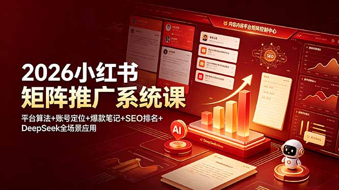 2026小红书矩阵推广系统课:平台算法+账号定位+爆款笔记+SEO排名+DeepSeek全场景应用-云科数创