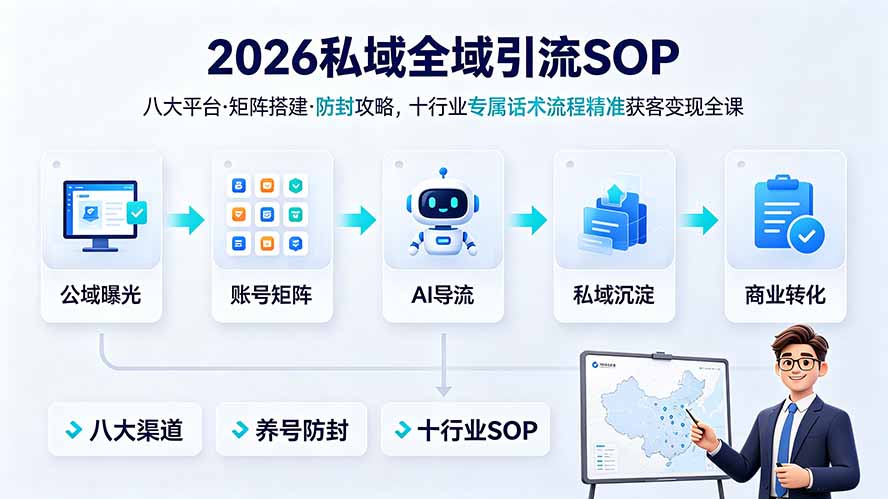 2026私域全域引流SOP|八大平台·矩阵搭建·防封攻略,十行业专属话术流程精准获客变现全课-云科数创