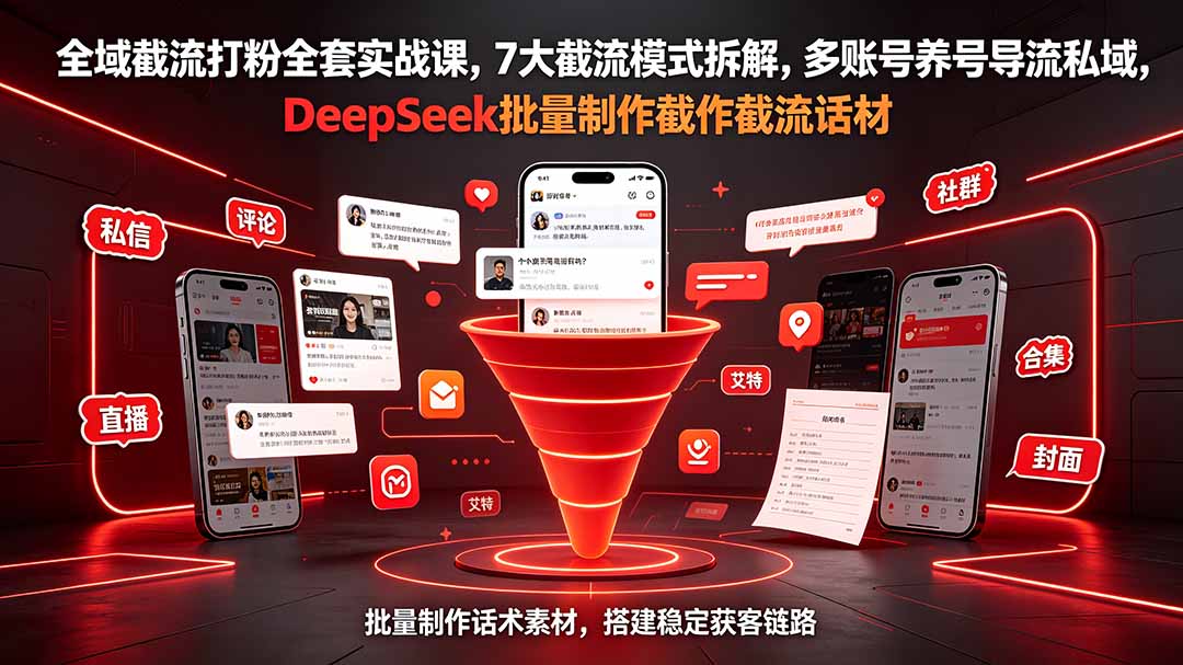 全域截流打粉全套实战课,7大截流模式拆解,多账号养号导流私域,DeepSeek批量制作截流话术素材-云科数创