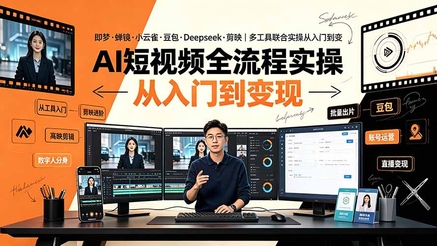 AI短视频全流程实操:即梦·蝉镜·小云雀·豆包·Deepseek·剪映|多工具联合实操从入门到变现-云科数创