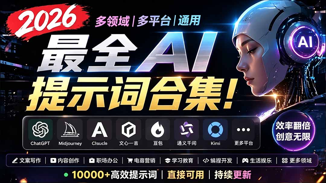 2026最全AI提示词合集!多领域多平台通用,涵盖AI绘画、电商主图、爆款文案,脚本创作等-云科数创
