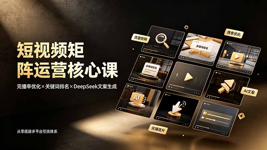 短视频矩阵运营核心课：完播率优化×关键词排名×DeepSeek文案生成，从零搭建多平台引流体系-云科数创