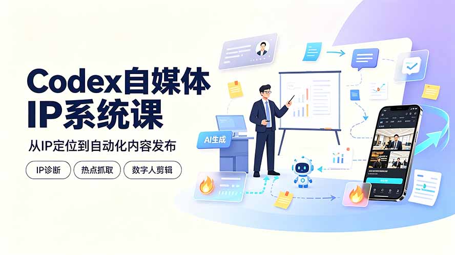 Codex自媒体IP系统课：IP诊断/热点抓取/IP蒸馏 Skill，爆款复刻数字人多平台自动发布教程-云科数创