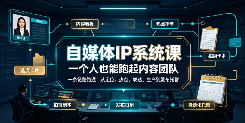 自媒体IP系统课，一个人也能跑起内容团队，一条链路跑通，从定位、热点、表达、生产到发布托管-云科数创