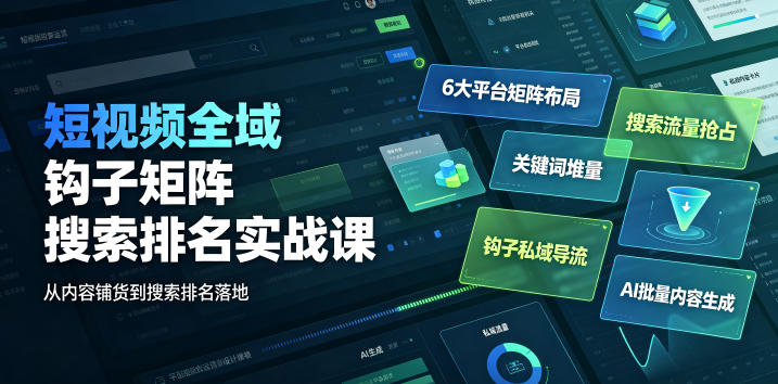 短视频全域钩子矩阵搜索排名实战课｜6大平台矩阵布局、关键词堆量抢占搜索流量、钩子私域导流、AI批量内容生成-云科数创