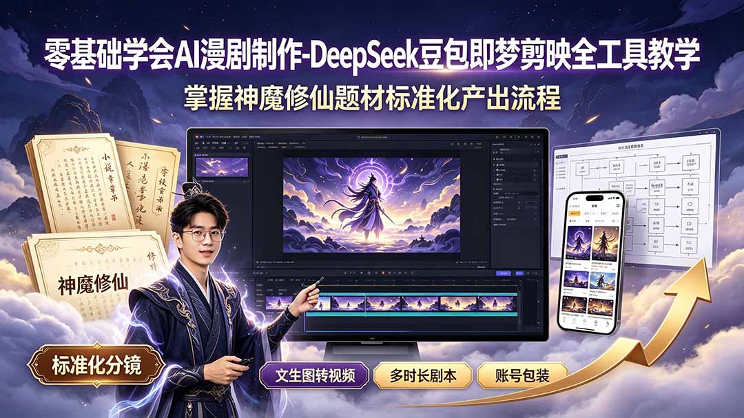 零基础学会AI漫剧制作-DeepSeek豆包即梦剪映全工具教学，掌握神魔修仙题材标准化产出流程-云科数创