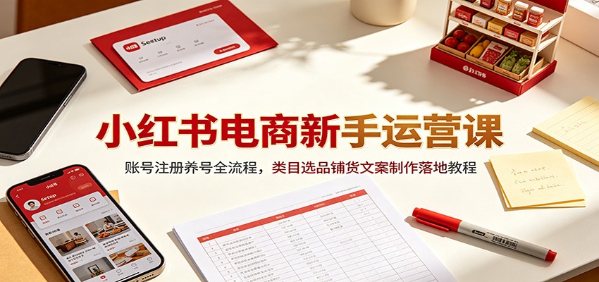 小红书电商新手运营课：账号注册养号全流程，类目选品铺货文案制作落地教程-云科数创
