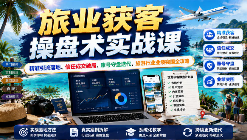 旅业获客操盘术实战课|精准引流落地、信任成交破局、账号守盘迭代、旅游行业业绩突围全攻略-云科数创