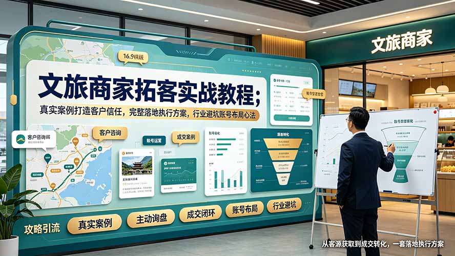 文旅商家拓客实战教程;真实案例打造客户信任,完整落地执行方案,行业避坑账号布局心法-云科数创