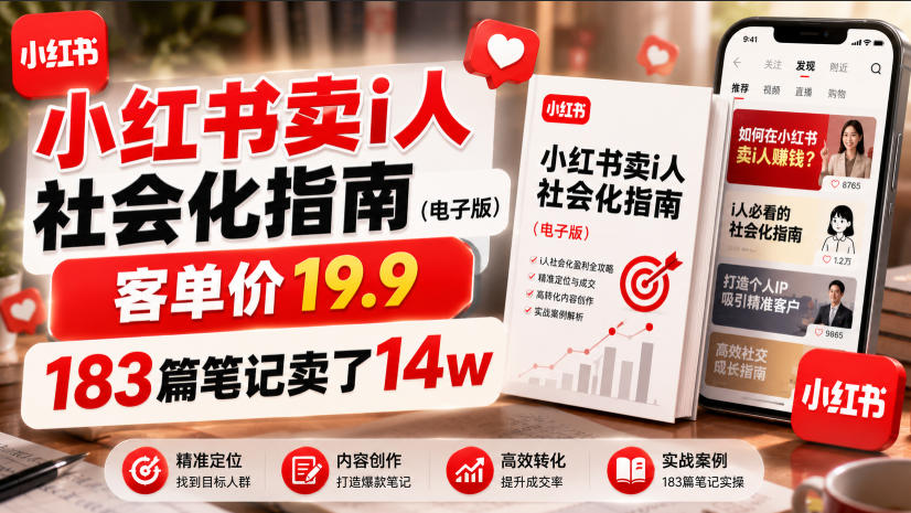 小红书卖I人社会化指南(电子版),客单价19.9,183篇笔记卖了14w!-云科数创