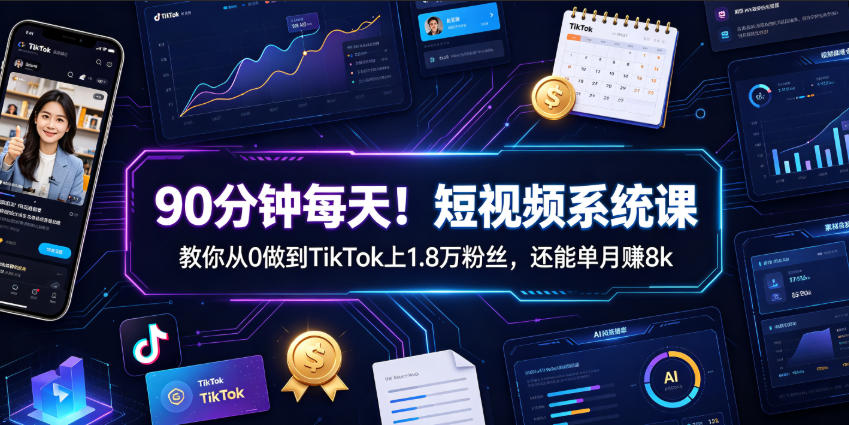 90分钟每天!短视频系统课教你从0做到TikTok上1.8万粉丝,还能单月賺8k【原创双语字幕】-云科数创