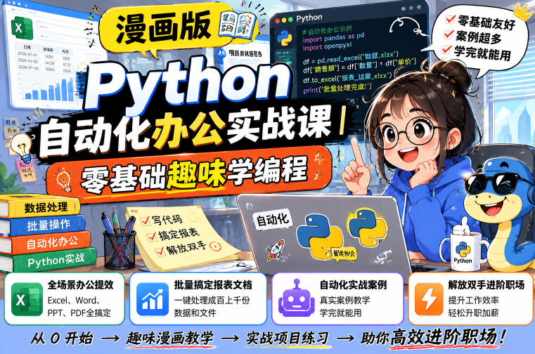 漫画版Python自动化办公实战课|零基础趣味学编程,全场景办公提效、批量搞定报表文档、解放双手进阶职场-云科数创