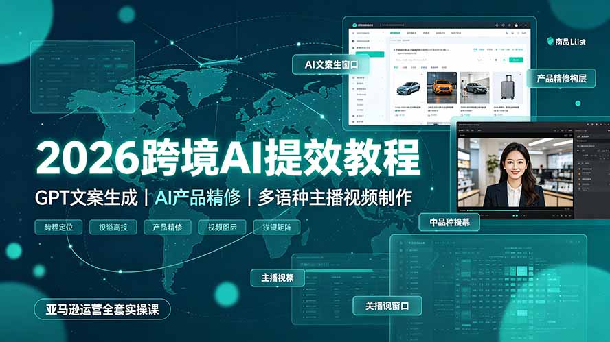 2026跨境AI提效教程·GPT文案生成｜AI产品精修｜多语种主播视频制作，亚马逊运营全套实操课-云科数创