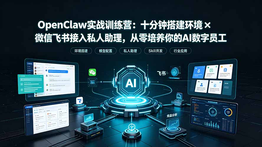 OpenClaw实战特训营：十分钟搭建环境×微信飞书接入私人助理，从零培养你的AI数字员工-云科数创