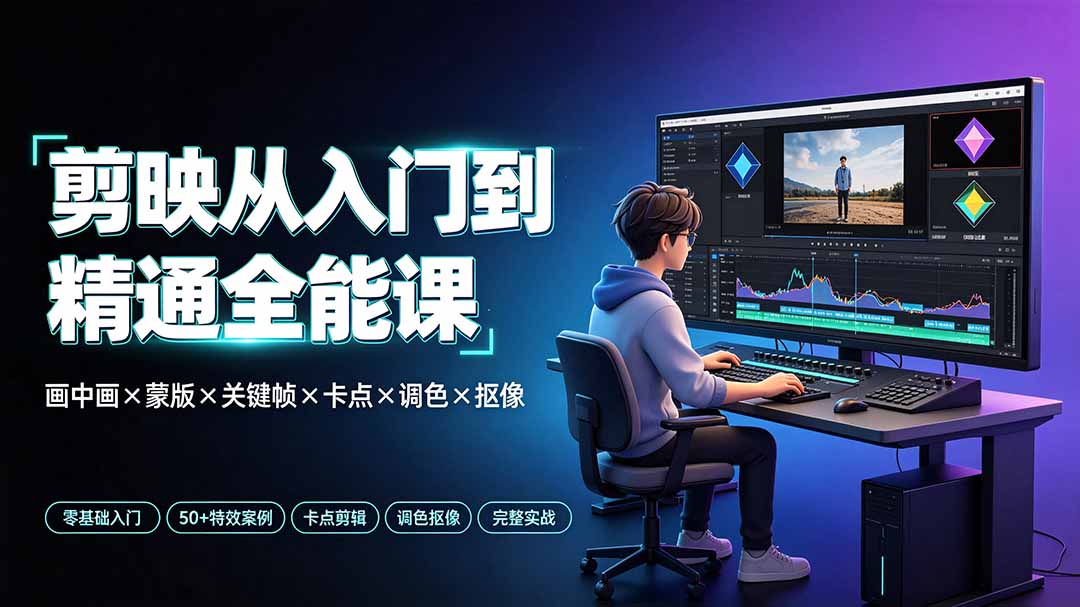 剪映从入门到精通全能课:画中画×蒙版×关键帧×卡点×调色×抠像,一站式掌握剪辑核心技能-云科数创
