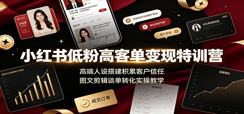 小红书低粉高客单变现特训营：高端人设搭建积累客户信任，图文剪辑谈单转化实操教学-云科数创