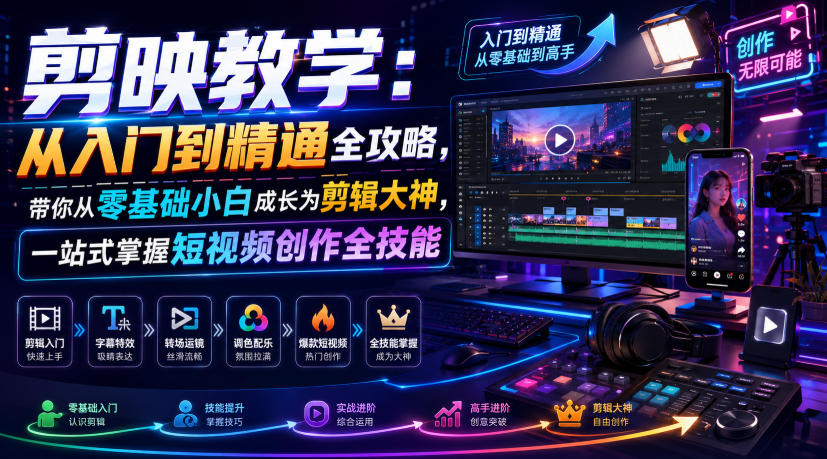 剪映教学:从入门到精通全攻略,带你从零基础小白成长为剪辑大神,一站式掌握短视频创作全技能-云科数创