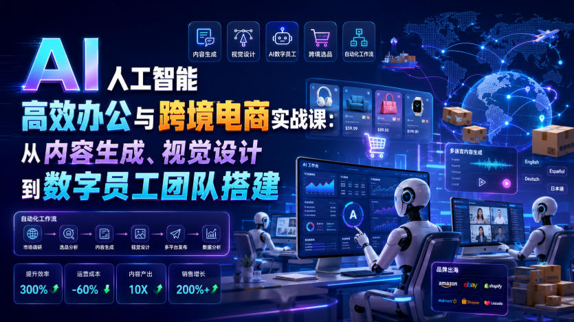 AI人工智能高效办公与跨境电商实战课:从内容生成、视觉设计到数字员工团队搭建-云科数创