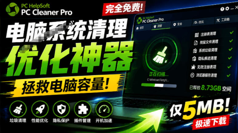 轻松吊打Win系统自带工具!电脑清理神器,拯救电脑容量,仅5MB,完全免费使用PC Cleaner Pro-云科数创