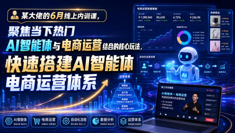 某大佬的6月线上内训课，聚焦当下热门AI智能体与电商运营结合的核心玩法，快速搭建AI智能体电商运营体系-云科数创