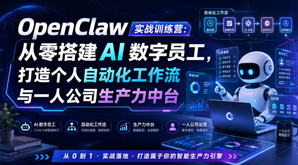 OpenClaw实战训练营:从零搭建AI数字员工,打造个人自动化工作流与一人公司生产力中台-云科数创