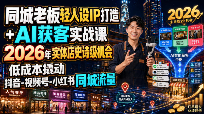 同城老板轻人设IP打造+AI获客实战课,2026年实体店史诗级机会,低成本撬动抖音-视频号-小红书同城流量-云科数创