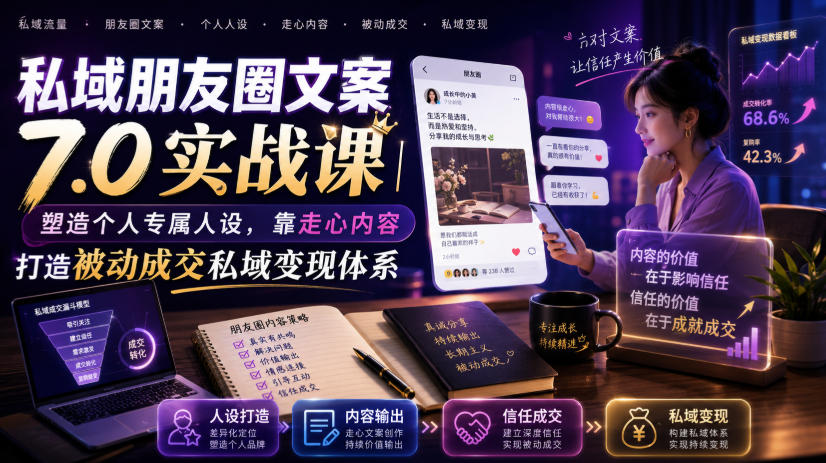 私域朋友圈文案7.0实战课|塑造个人专属人设,靠走心内容打造被动成交私域变现体系-云科数创