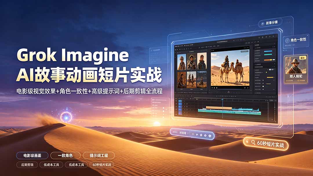 Grok Imagine AI故事动画短片实战:电影级视觉效果+角色一致性+高级提示词+后期剪辑全流程-云科数创