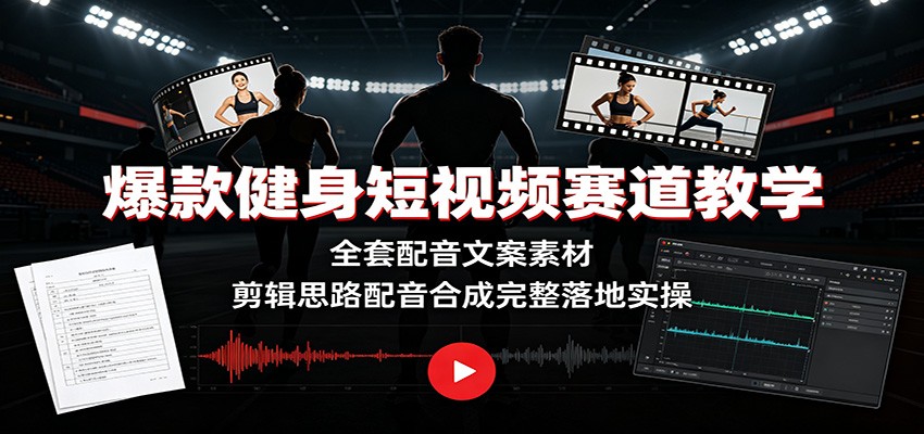 爆款健身短视频赛道教学:全套配音文案素材,剪辑思路配音合成完整落地实操-云科数创