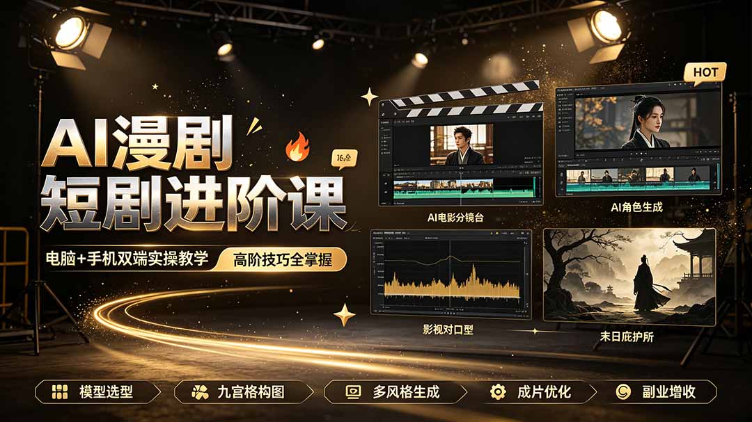 AI漫剧短剧进阶课|电脑+手机双端实操教学|影视剧对口型人物吃瓜×解压末日庇护所全程讲解,高阶技巧全掌握-云科数创