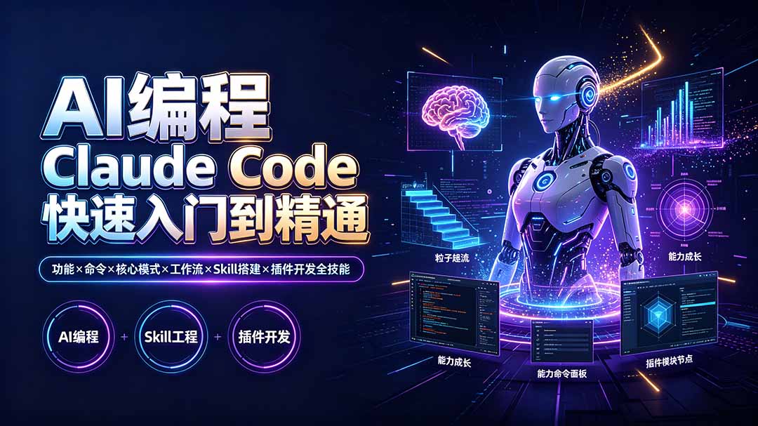 AI编程 Claude Code快速入门到精通:功能×命令×核心模式×工作流×Skill搭建×插件开发全技能-云科数创
