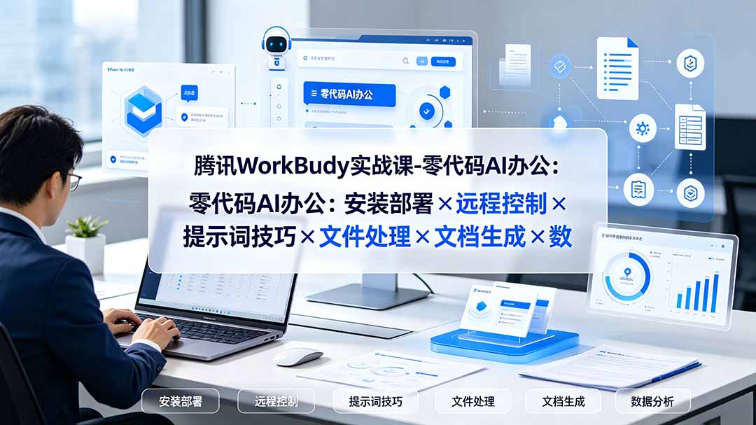 腾讯WorkBuddy实战课-零代码AI办公：安装部署×远程控制×提示词技巧×文件处理×文档生成×数据分析-云科数创