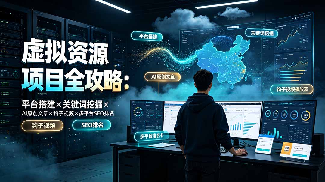 虚拟资源项目全攻略：平台搭建×关键词挖掘×AI原创文章×钩子视频×多平台SEO排名-云科数创