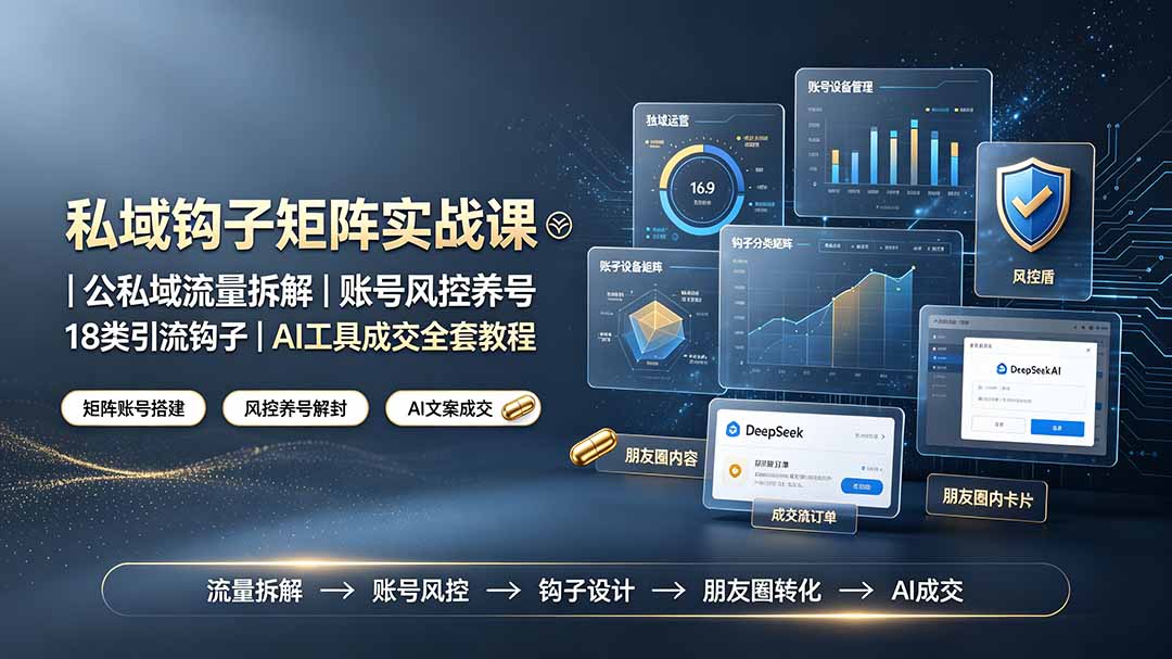 私域钩子矩阵实战课〓公私域流量拆解｜账号风控养号｜18类引流钩子｜AI工具成交全套教程-云科数创