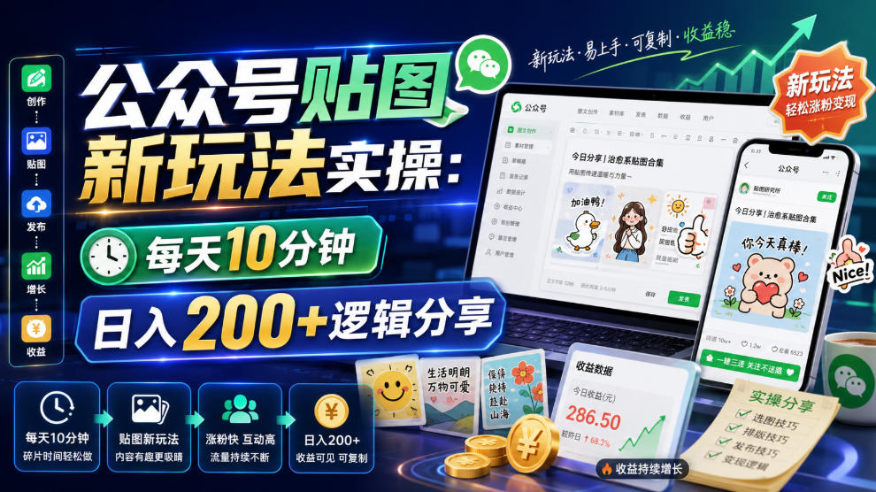 公众号贴图新玩法实操，每天10分钟，日入200+逻辑分享-云科数创